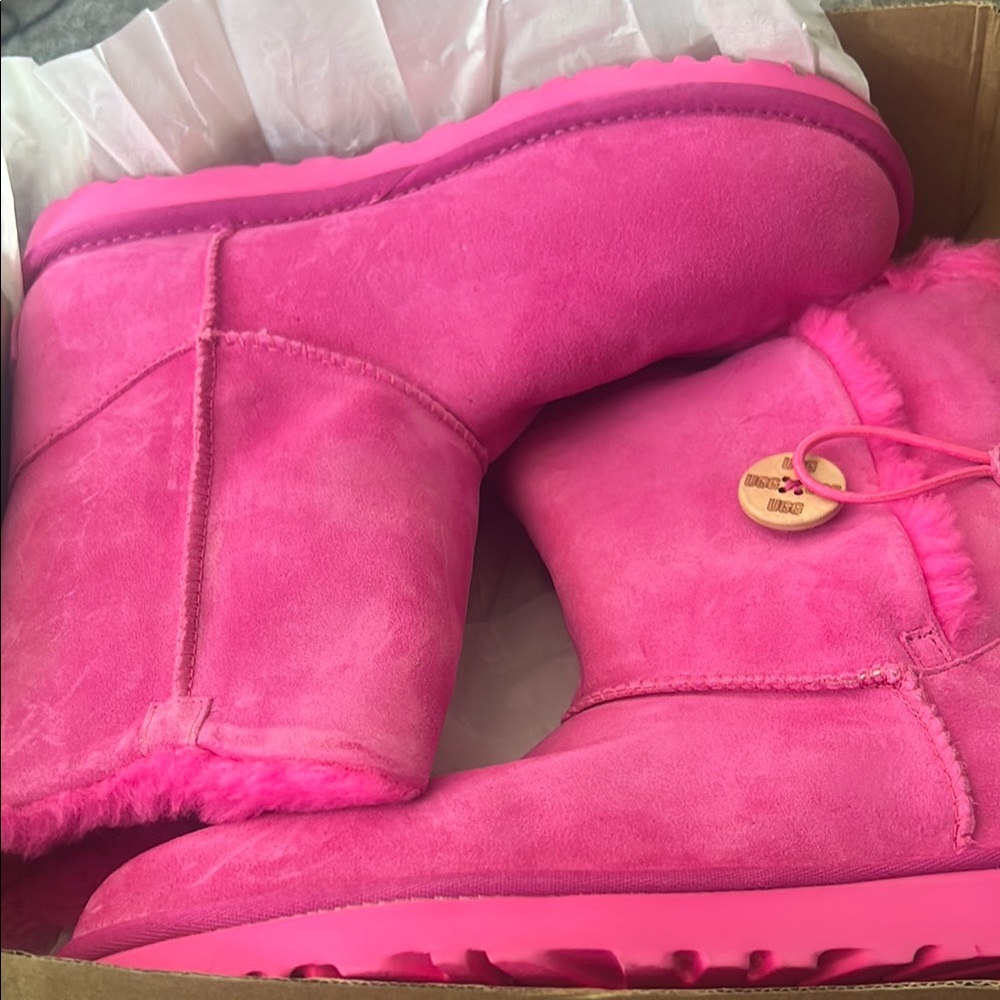 UGG Pink Winter Boots Plush Suede Mid-Calf